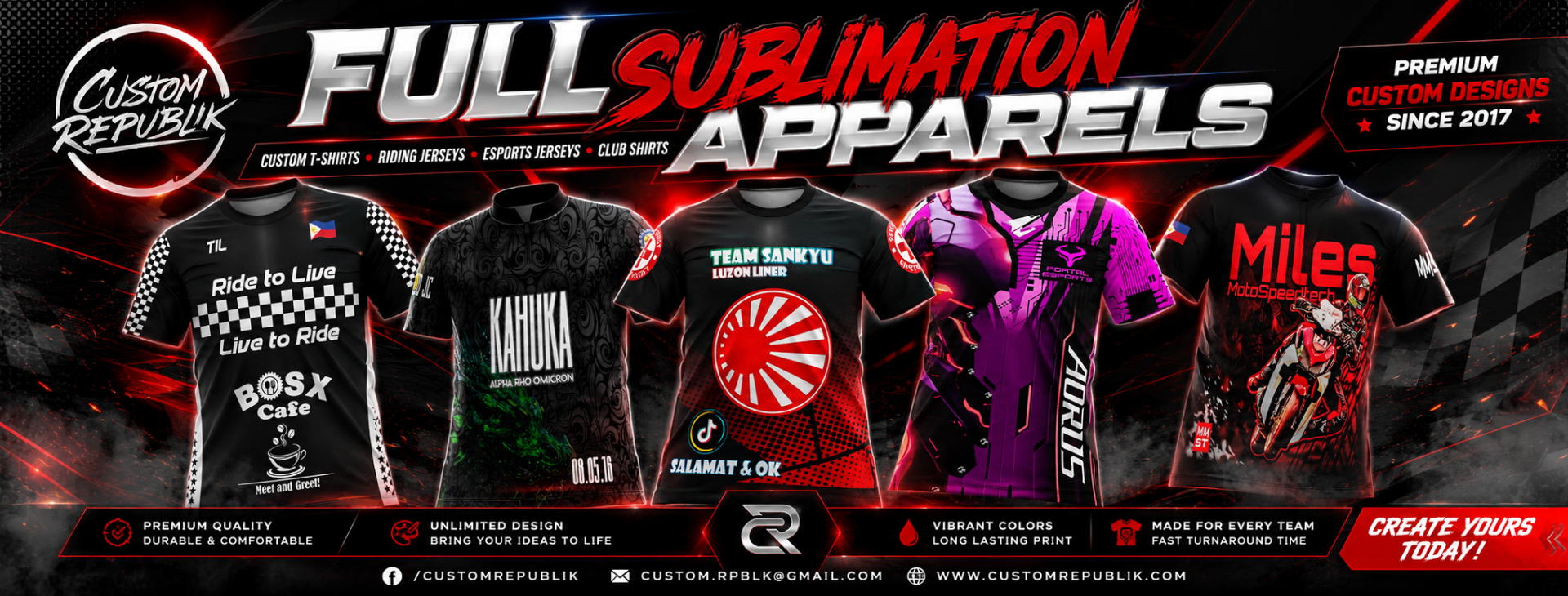 Custom Republik full sublimation apparels showcase