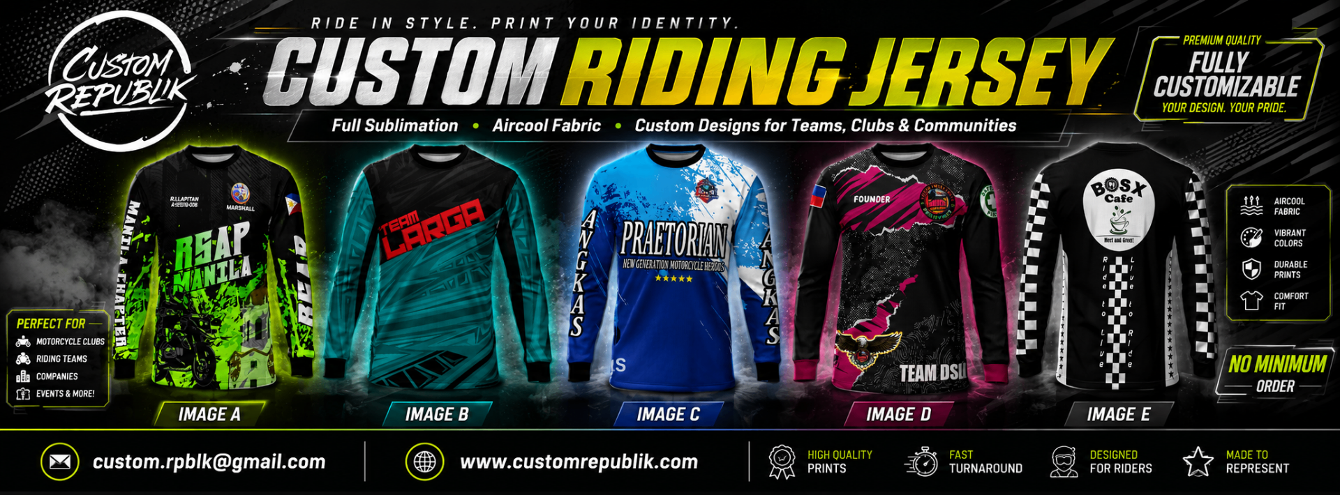 Custom Republik full sublimation apparels showcase